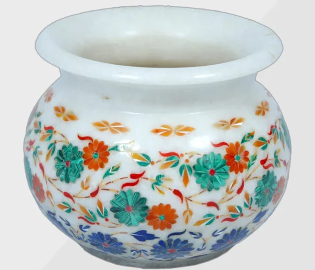 White Marble Inlay Pot