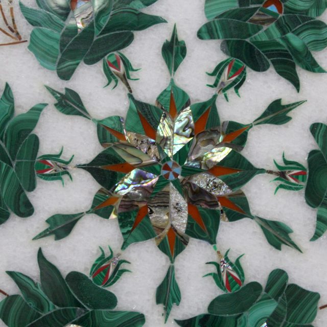 Beautiful Malachite Wall Plate Inlaid With Semi Precious Gemstones, Floral Design Work Handmade Serving Plate For Home Decor 12" x 12" Inch