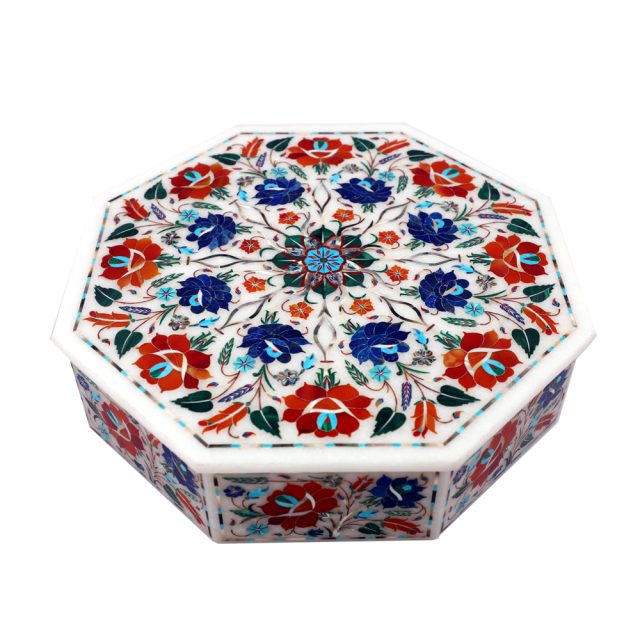 Handmade Octagonal White Marble Decorative Jewelry Box