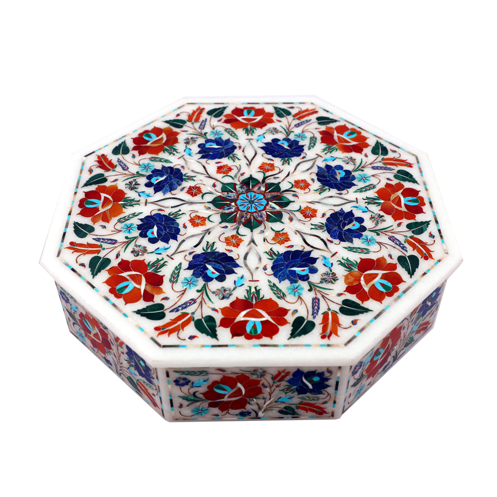 handmade octagonal white marble inlay jewelry box-1000x1000