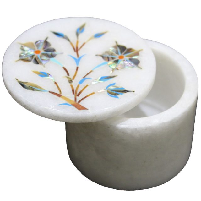 Handmade Paua Shell Inlaid White Marble Trinket Box