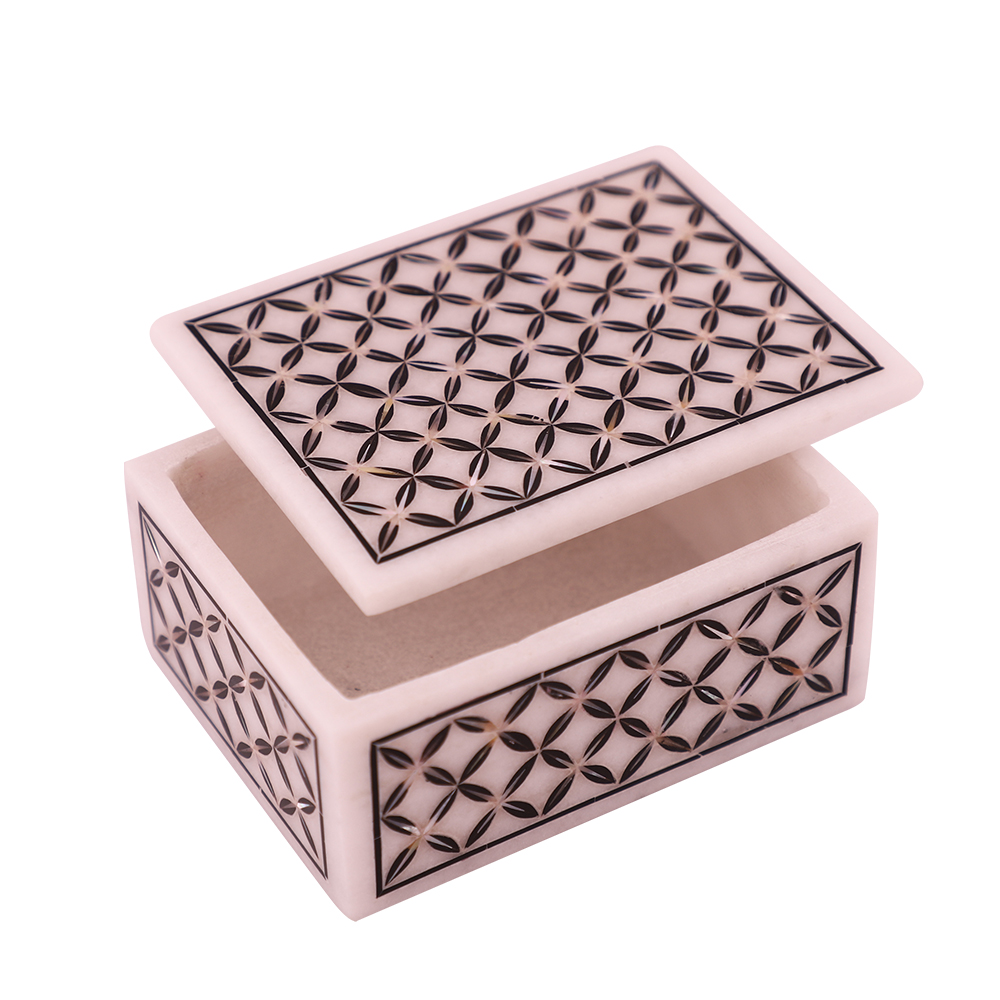 rectangular white marble jewelry box inlaid with black onyx gemsstone-1000x1000