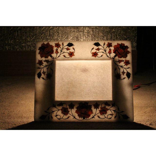 Marble Photo Frame Floral Inlay Picture Frame Pietra Dura Table Decorative Gift